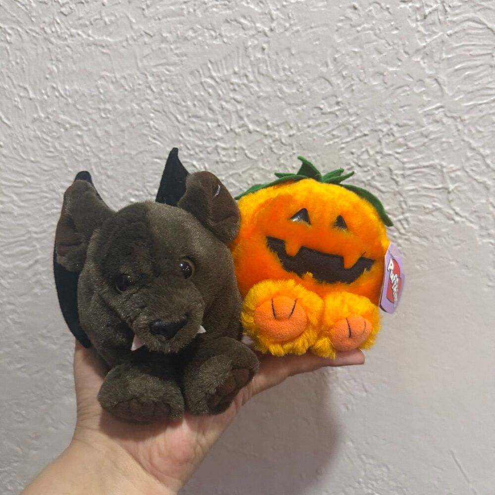 SWIBCO Puffkins Halloween Ding Bat & Gourdy Pumpkin Small 1997 Plush